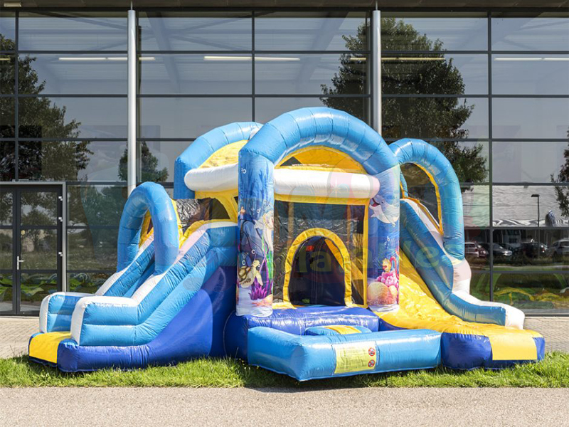 Niños océano delfín puente deslizante inflable patio de juegos castillo casa de rebote