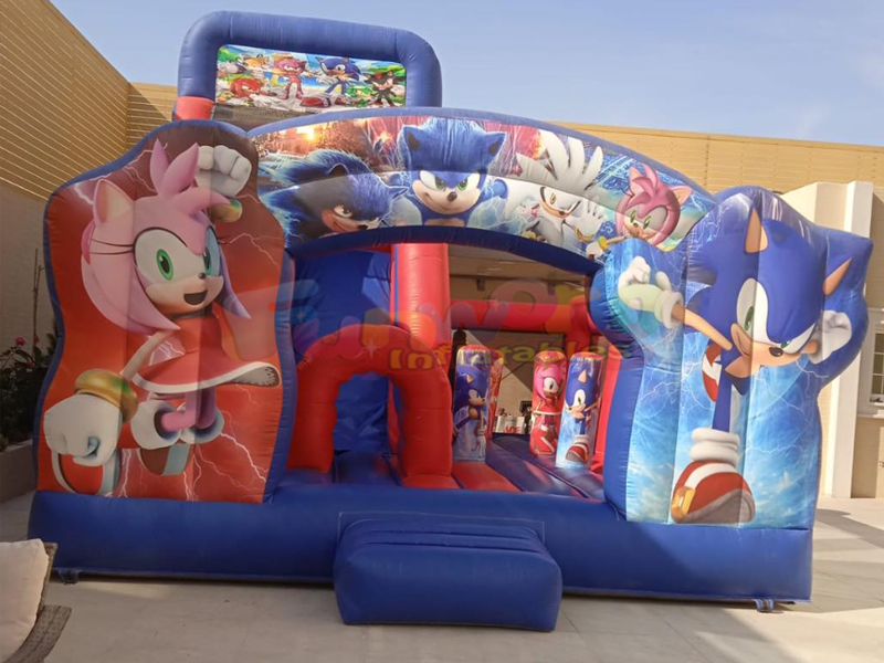 Açık çocuk partisi şişme kale slayt ile şişme sonic açılan park