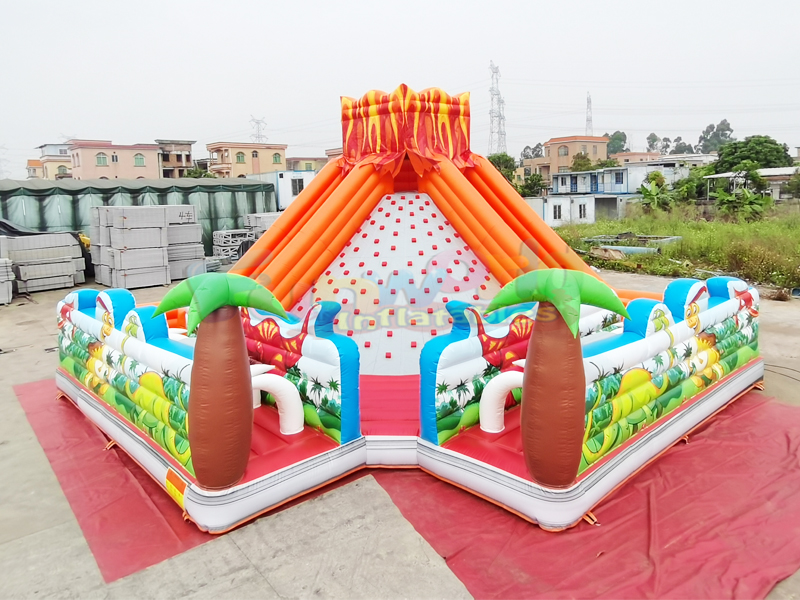 Hava üflemeli dev çocuk eğlence parkı şişme kale slayt ile ticari şişme dinozor oyun alanı