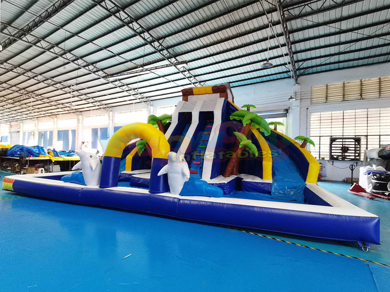 Kommerzielle aufblasbare Wasserrutsche für Partys im Freien mit aufblasbarem Pool-Delfin-Wasserpark