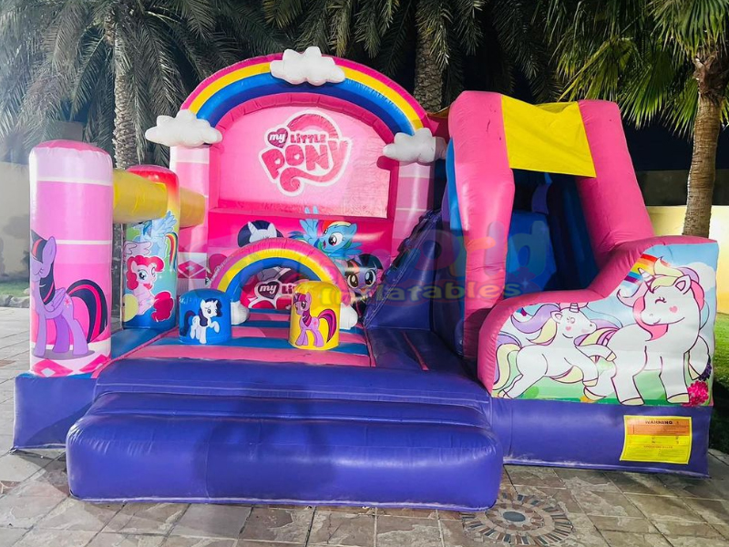 Outdoor kinderfeest jumpers springkasteel commerciële springkasteel opblaasbare kleine pony uitsmijt