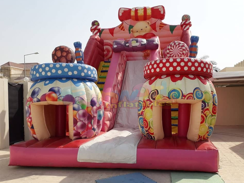 Outdoor kinderfeest combo uitsmijter commercieel springkasteel opblaasbare candland droge glijbaan