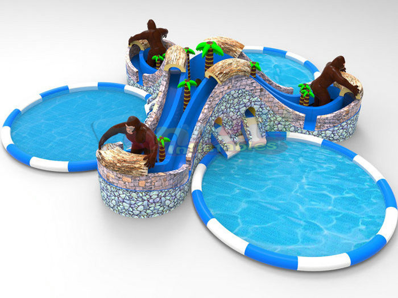 Parco acquatico gonfiabile per scimpanzé con scivolo gigante per feste estive all'ingrosso con pisc