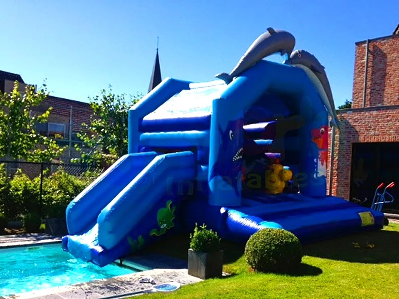 2018 New dolphin inflatable bounce and slide little mermaid dolphin bouncer bounce house with slide