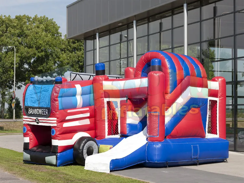 Adults construction truck inflatable bounce house combo fire truck jumper commercial bouncing castle