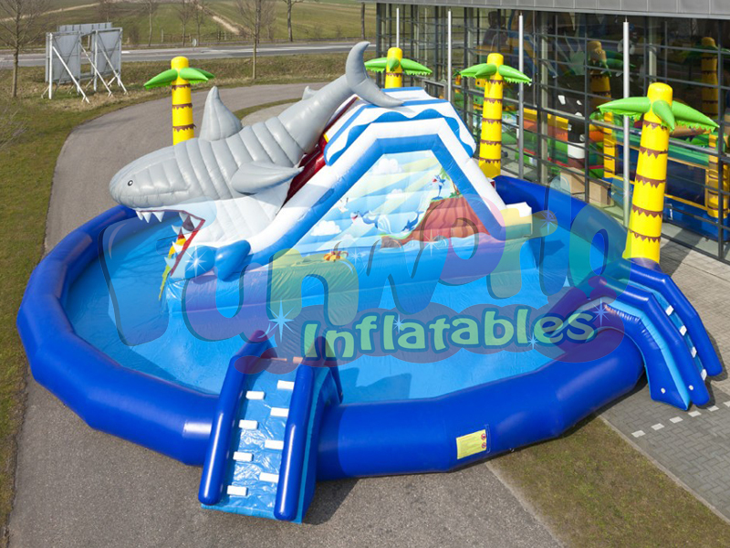 Hot mega tiburón parque acuático atracciones inflables piscina inflables enorme parque acuático port