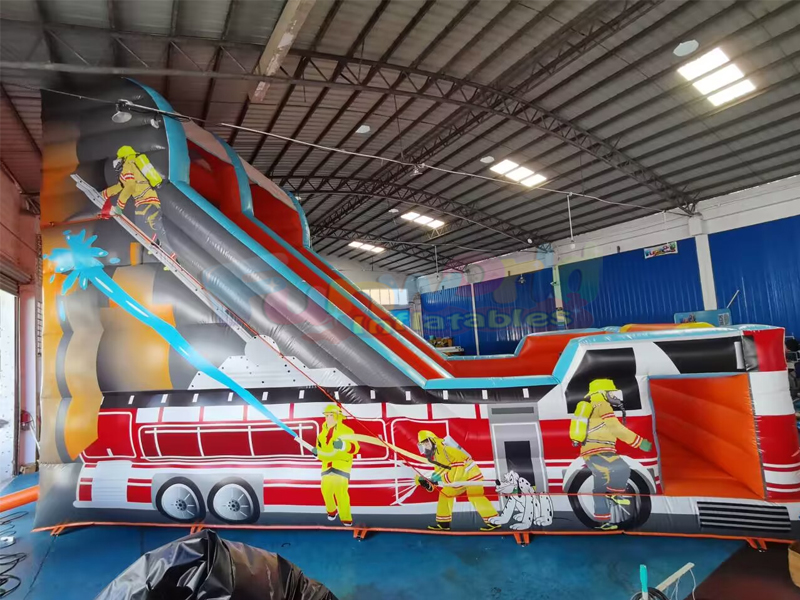 Kids outdoor party jumping bouncy castle commercial inflatable fire station slide