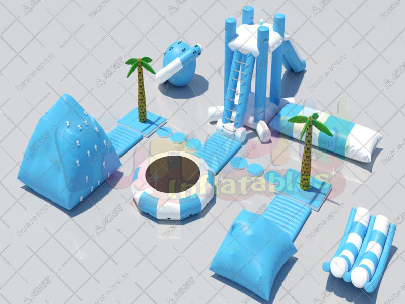 Nueva casa inflable de la despedida del agua de la isla del campo de obstáculos inflable del parque