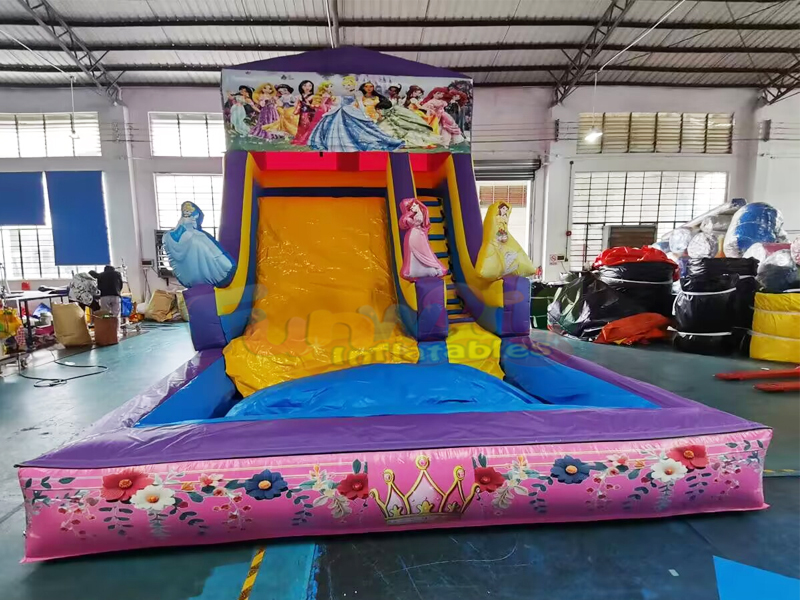 Backyard party commercial bounce house kids inflatable princess water slide with pool