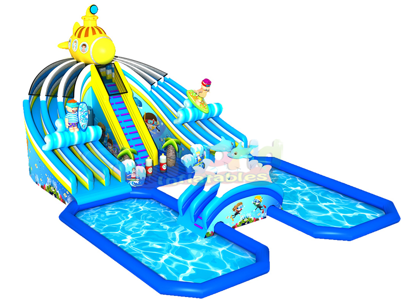 Outdoor giant party inflatable water park surfing inflatable water slide with pool