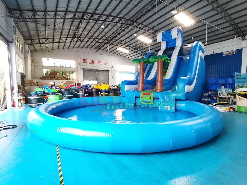 Commercial party tobogan acuatico inflable inflatable tropical water slide with pool wholesale
