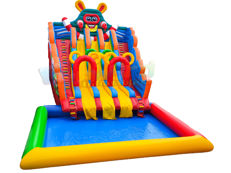 Backyard kids bounce house water slide triple lane inflatable water park with swimming pool