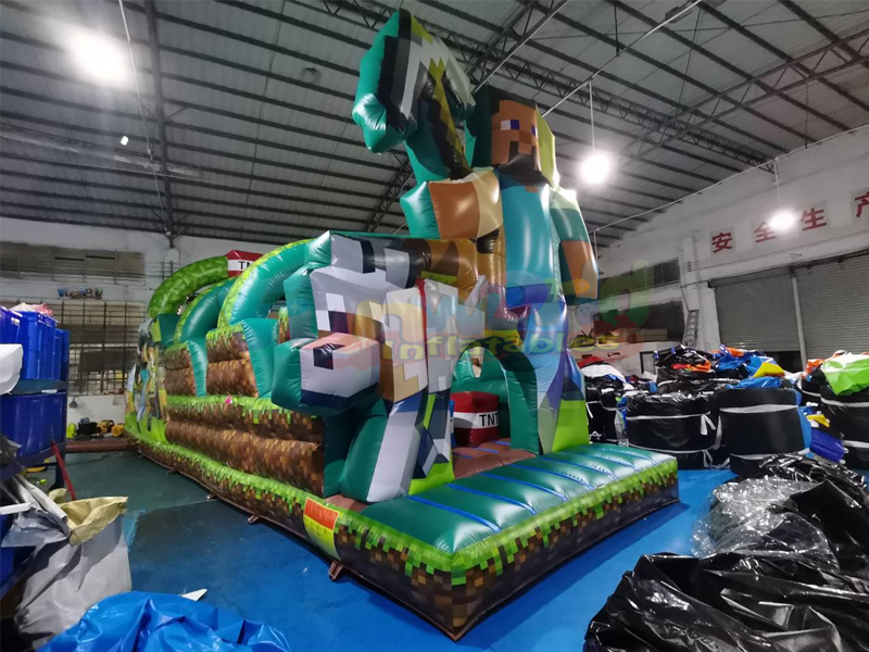 Commercial kids giant bounce house bouncy castle inflatable minecraft obstacle course